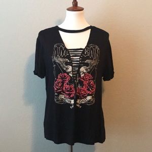Charlotte Russe Edgy Destroyed Rock T-Shirt
